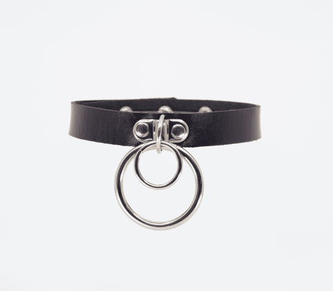 Love In Leather Double Ring Faux Leather Choker - Collars and Leads