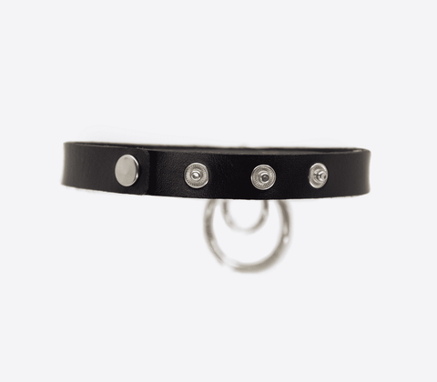 Love In Leather Double Ring Faux Leather Choker - Collars and Leads