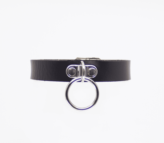 Love In Leather Centre Ring Faux Leather Choker - Collars and Leads
