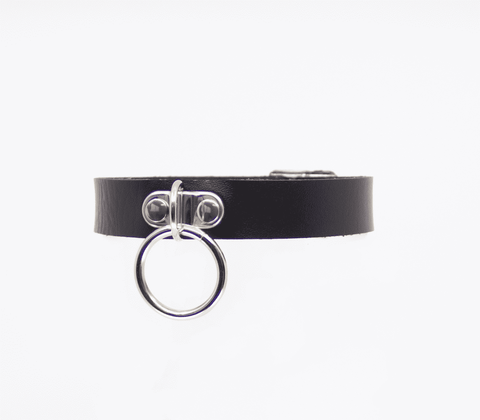 Love In Leather Centre Ring Faux Leather Choker - Collars and Leads
