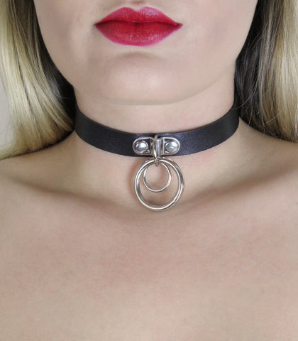 Love In Leather Double Ring Faux Leather Choker - Collars and Leads