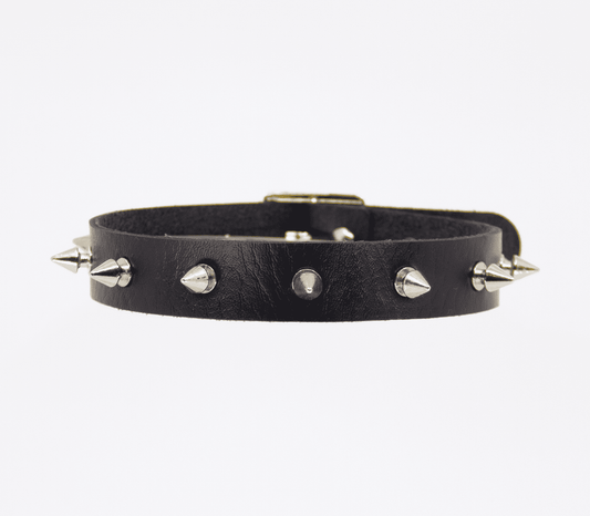 Love In Leather Spiked Faux Leather BDSM Choker - Collars and Leads