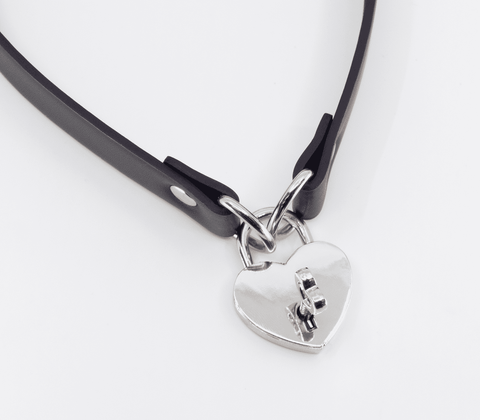 Love In Leather Heart Padlock Faux Leather Choker - Collars and Leads