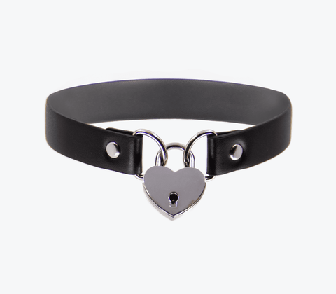 Love In Leather Heart Padlock Faux Leather Choker - Collars and Leads