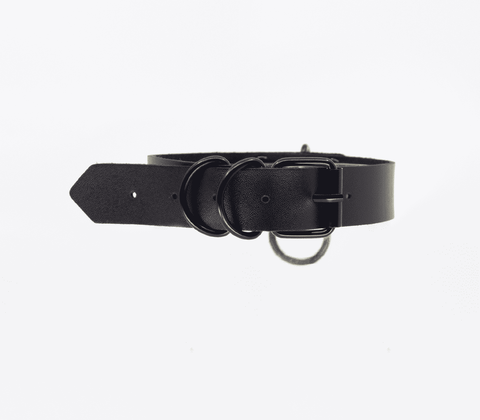 Love In Leather Black Ring Leather BDSM Choker - Collars and Leads