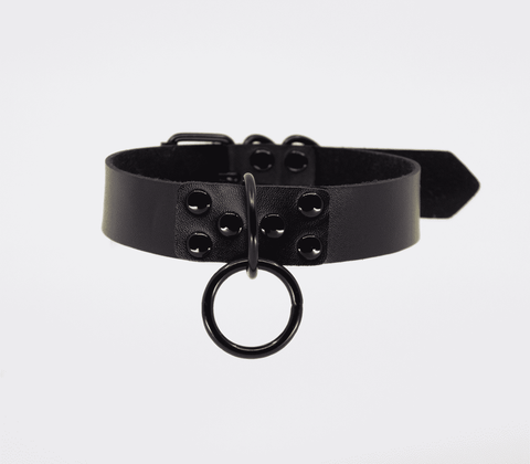 Love In Leather Black Ring Leather BDSM Choker - Collars and Leads