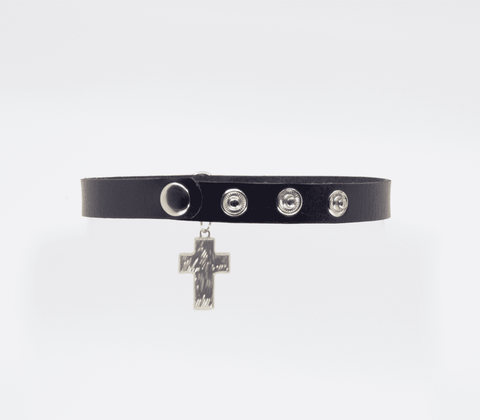 Love In Leather Cross Pendant Faux Leather Choke - Collars and Leads