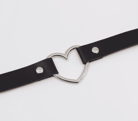 Love In Leather Heart Ring Faux Leather Fetish Choker - Collars and Leads