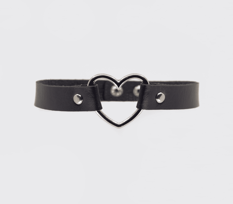 Love In Leather Heart Ring Faux Leather Fetish Choker - Collars and Leads