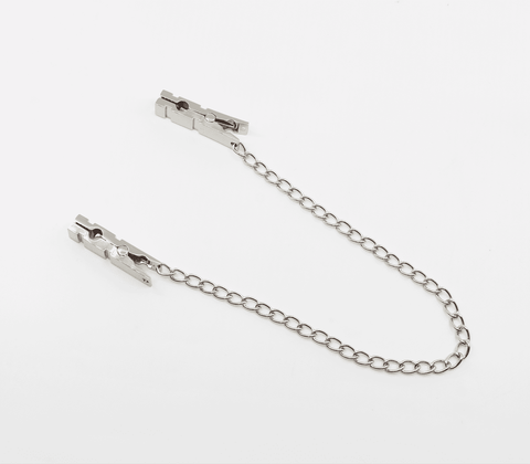 Love In Leather Peg Nipple Clamps With Chain Join - Nipple and Clit Clamps