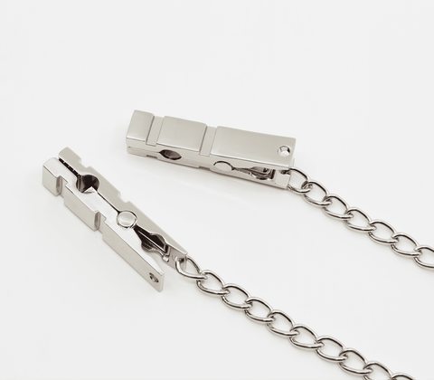 Love In Leather Peg Nipple Clamps With Chain Join - Nipple and Clit Clamps