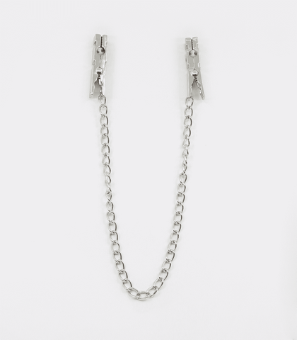 Love In Leather Peg Nipple Clamps With Chain Join - Nipple and Clit Clamps
