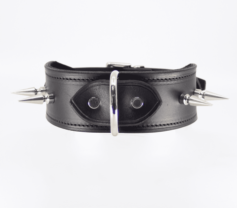Love In Leather BDSM Collar With Long Spikes - Collars and Leads