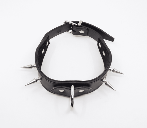 Love In Leather BDSM Collar With Long Spikes - Collars and Leads