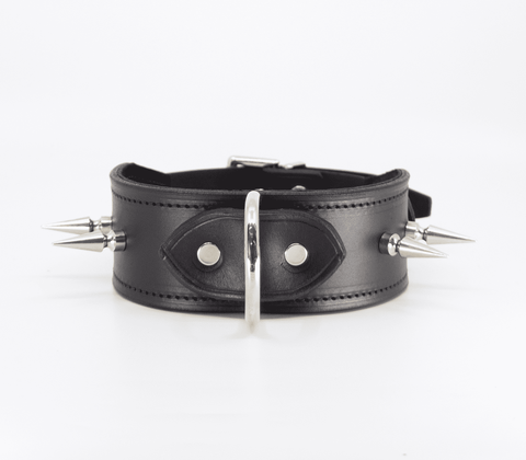 Love In Leather BDSM Collar With Long Spikes - Collars and Leads