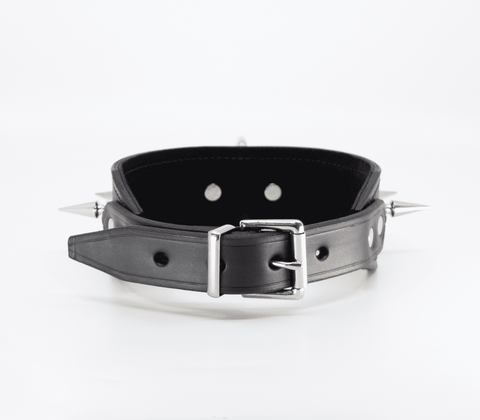 Love In Leather BDSM Collar With Long Spikes - Collars and Leads