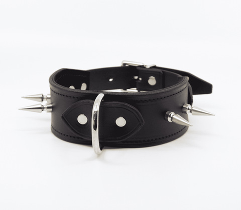 Love In Leather BDSM Collar With Long Spikes - Collars and Leads
