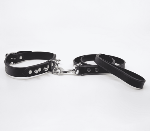 Love In Leather BDSM Collar With Short Dog Spikes - Collars and Leads