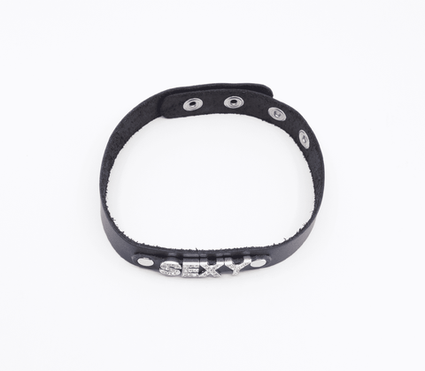 Love In Leather Diamante Sexy Word BDSM Collar - Collars and Leads