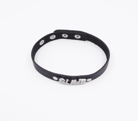 Love In Leather Diamante Slave Word BDSM Collar - Collars and Leads