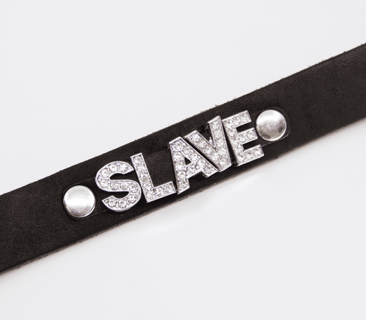 Love In Leather Diamante Slave Word BDSM Collar - Collars and Leads