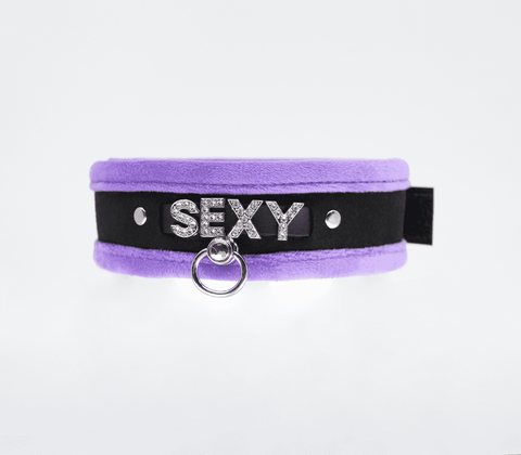 Love In Leather Diamante Sexy Fluffy Bondage Collar - Collars and Leads