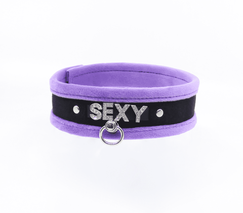 Love In Leather Diamante Sexy Fluffy Bondage Collar - Collars and Leads