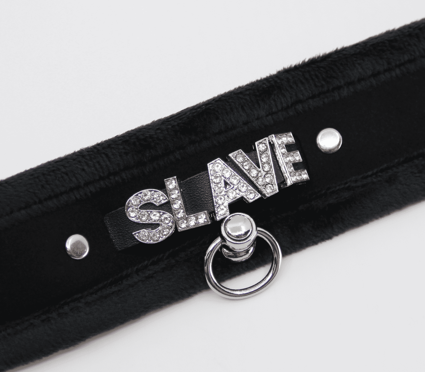 Love In Leather Diamante Slave Fluffy Fetish Collar Collars and Leads