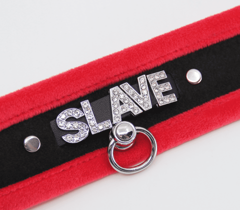 Love In Leather Diamante Slave Fluffy Fetish Collar - Collars and Leads