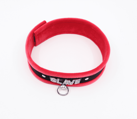 Love In Leather Diamante Slave Fluffy Fetish Collar - Collars and Leads