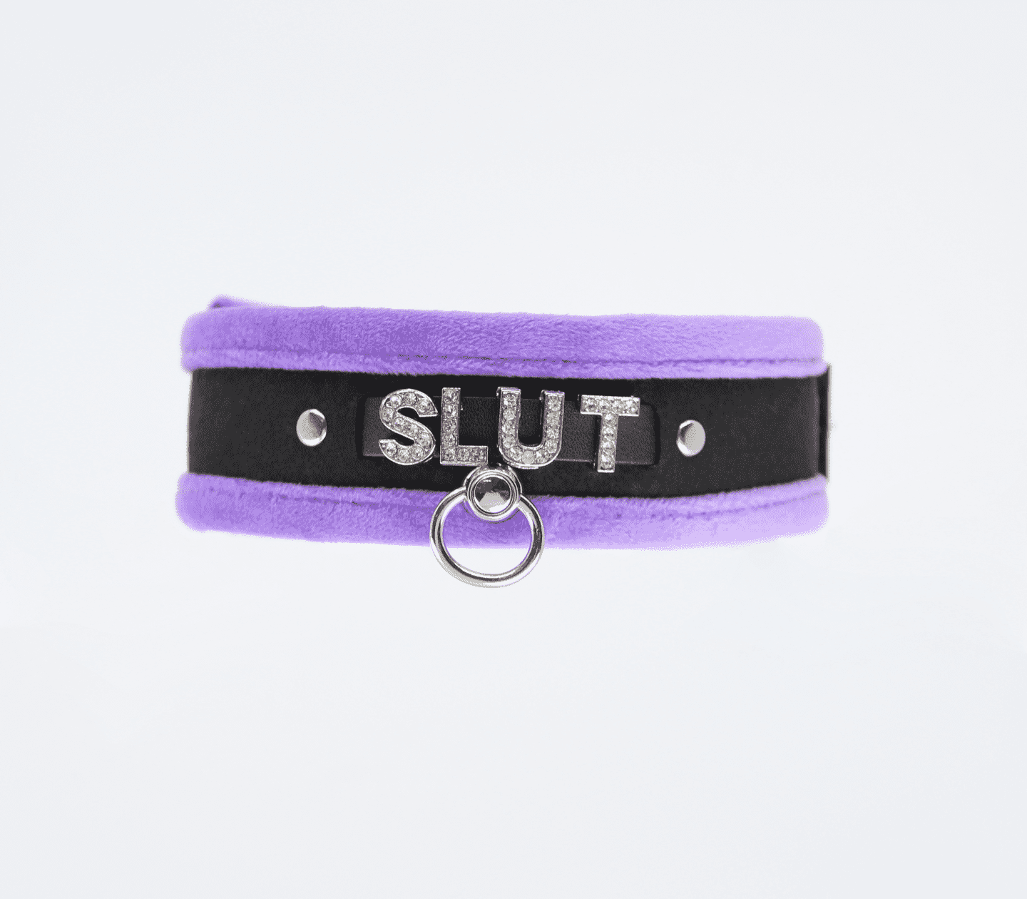 Love In Leather Diamante Slut Fluffy Fetish Collar Purple Collars and Leads