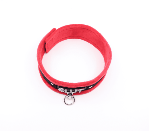 Love In Leather Diamante Slut Fluffy Fetish Collar - Collars and Leads