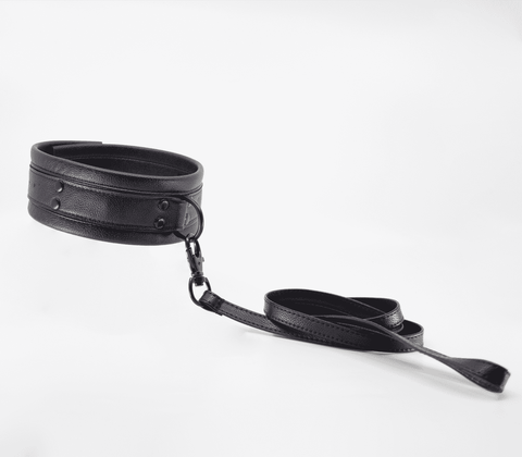 Love In Leather Faux Leather Collar & Lead Set Black - Collars and Leads