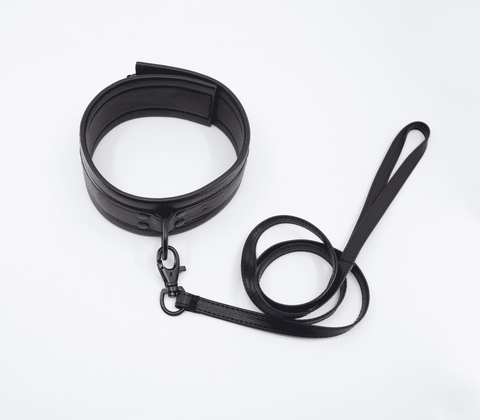 Love In Leather Faux Leather Collar & Lead Set Black - Collars and Leads