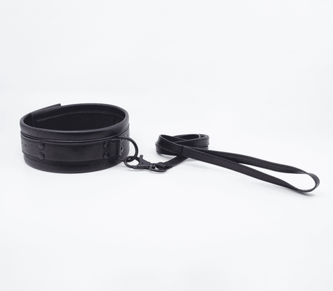 Love In Leather Faux Leather Collar & Lead Set Black - Collars and Leads