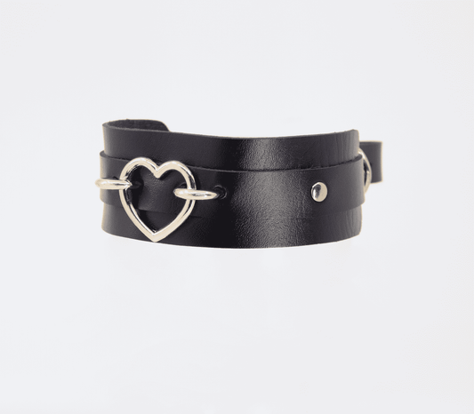 Love In Leather Heart Embellishment Faux Leather Collar - Collars and Leads