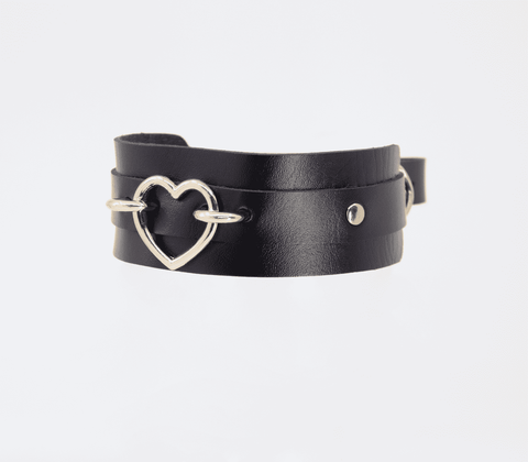Love In Leather Heart Embellishment Faux Leather Collar - Collars and Leads