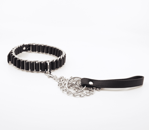 Love In Leather Chain Link Bondage Collar and Lead - Collars and Leads