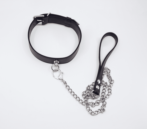 Love In Leather Tipped Bondage Collar & Lead Set - Collars and Leads