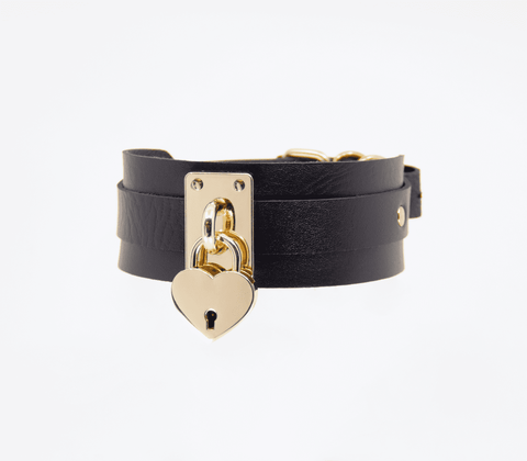 Love In Leather Heart Padlock Faux Leather Collar - Collars and Leads