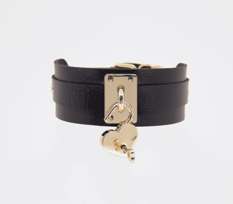 Love In Leather Heart Padlock Faux Leather Collar - Collars and Leads