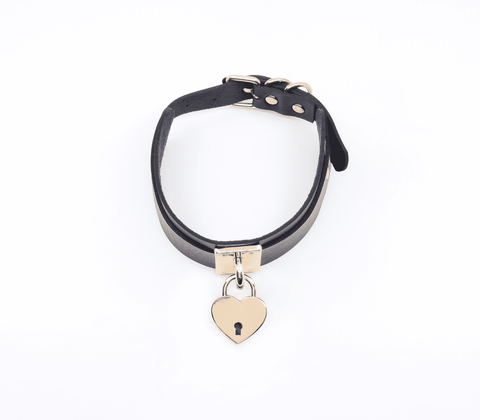 Love In Leather Heart Padlock Faux Leather Collar - Collars and Leads