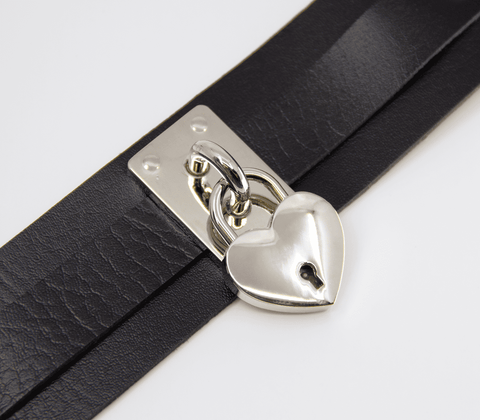 Love In Leather Heart Padlock Faux Leather Collar - Collars and Leads