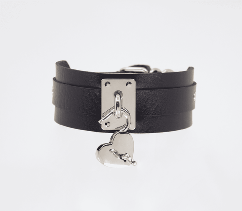 Love In Leather Heart Padlock Faux Leather Collar - Collars and Leads