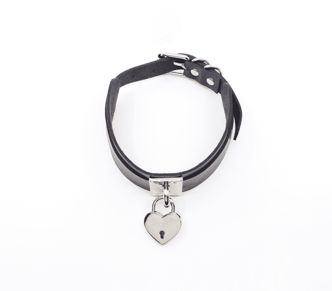 Love In Leather Heart Padlock Faux Leather Collar - Collars and Leads