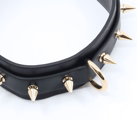 Love In Leather Spiked Faux Leather Bondage Collar - Collars and Leads