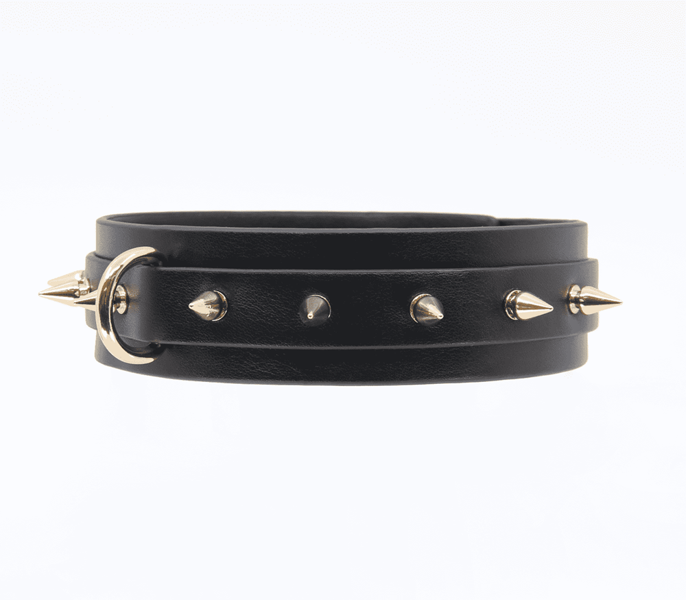 Love In Leather Double Strap Bondage Collar Gold Collars and Leads