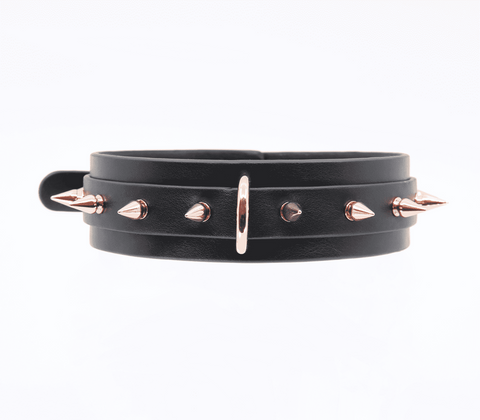 Love In Leather Spiked Faux Leather Bondage Collar - Collars and Leads