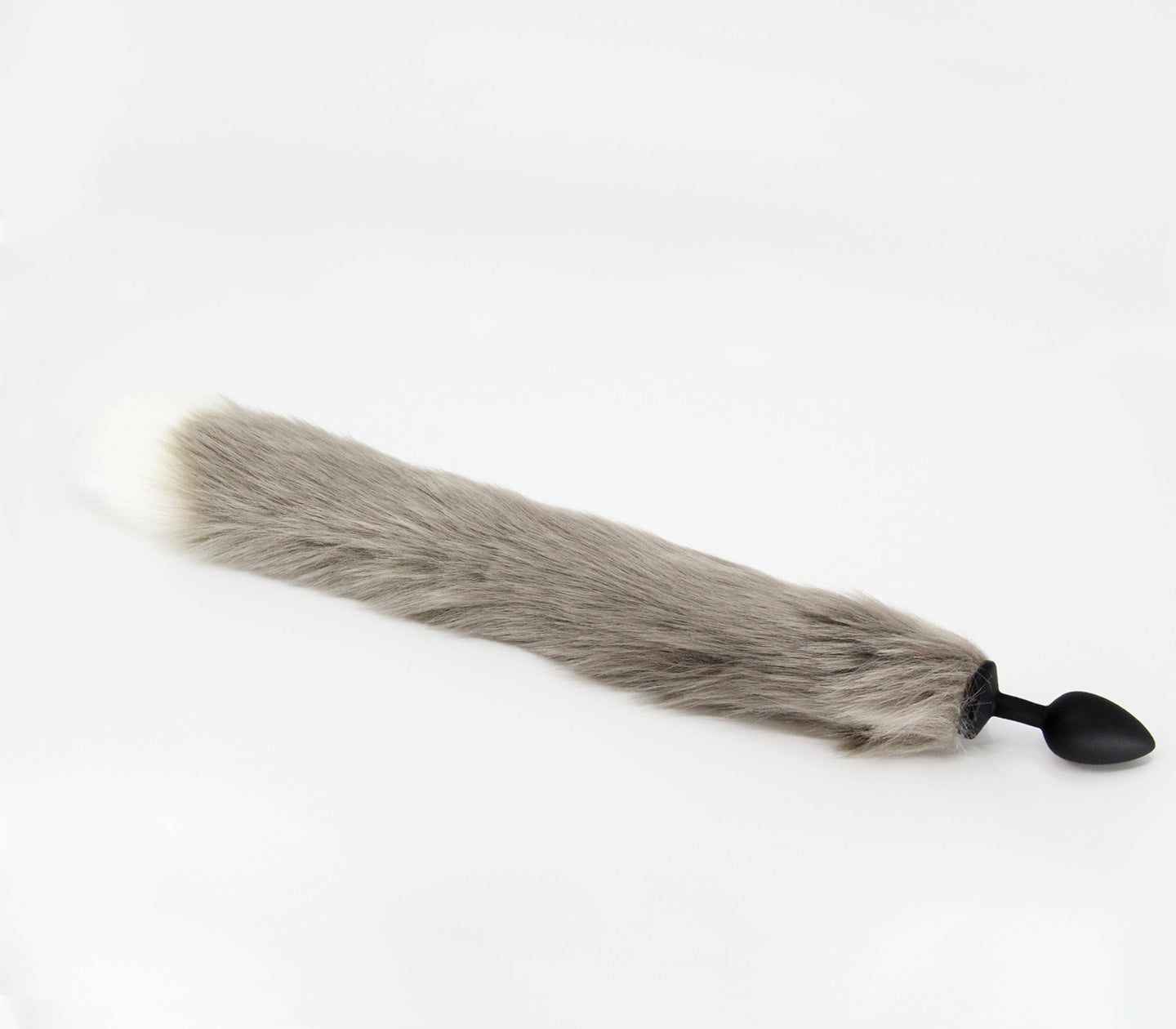 Love In Leather Fox Tail Silicone Butt Plug Medium Grey White Butt Plugs