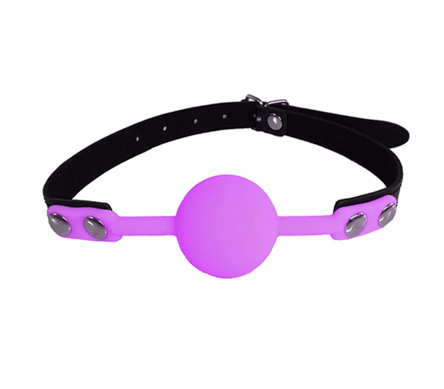 Love In Leather Fetish Play Gag with Silicone Ball Purple Bondage Gags and Bits
